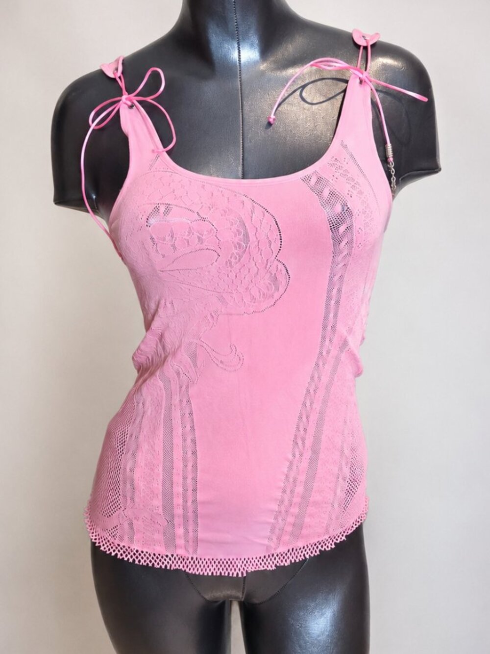 Just Cavalli Pink Lace Knit Tank Top Made in Italy Size: 1